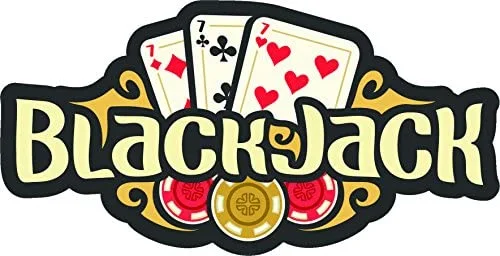 Logo for a blackjack game featuring three cards and three casino chips