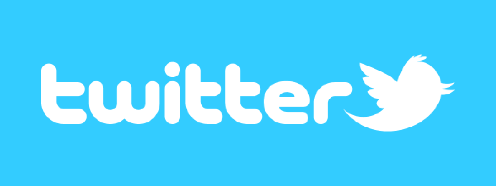 Twitter logo on a blue background, featuring white text spelling out 'Twitter' followed by the white bird.